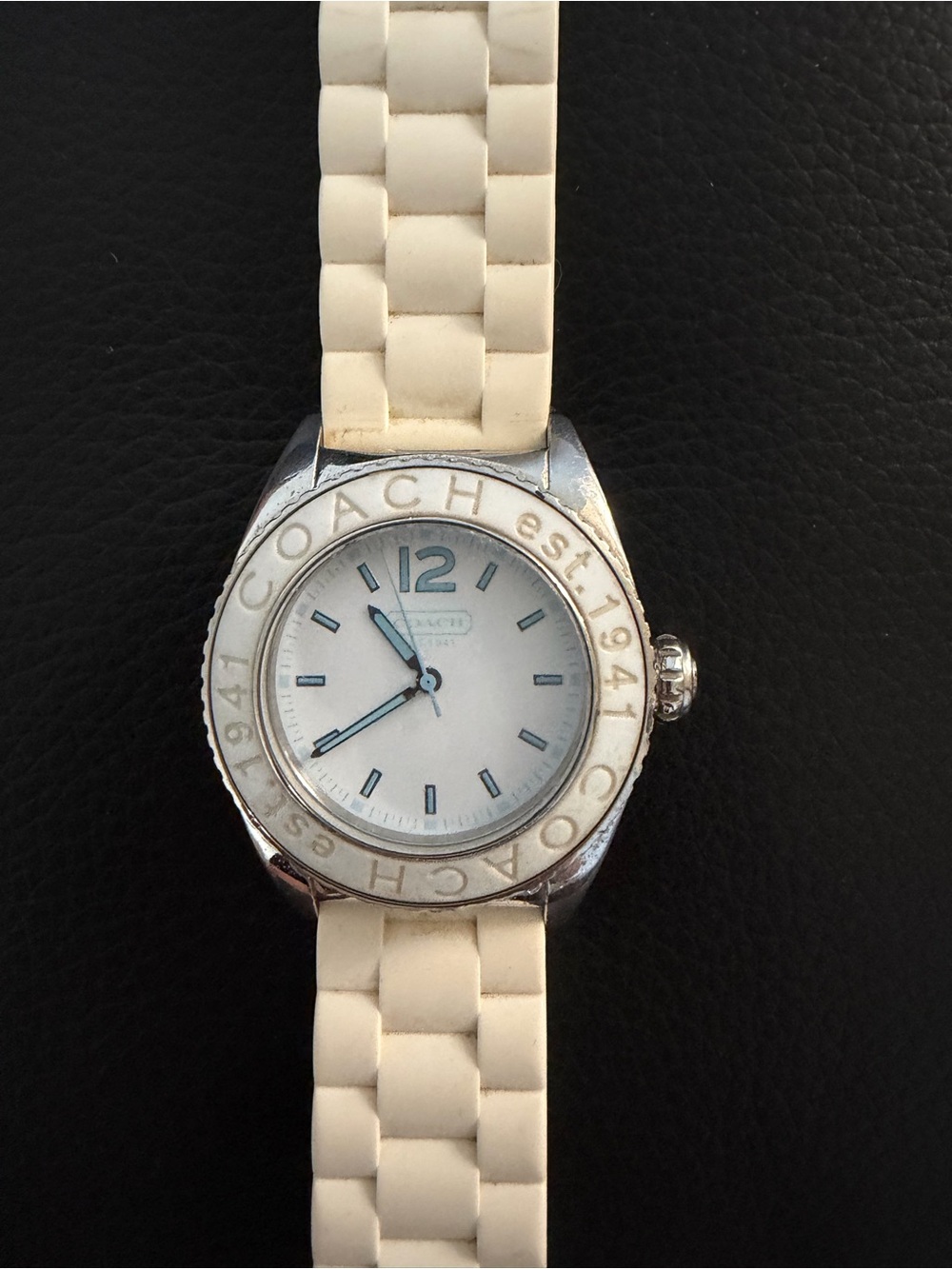Coach Women's “Andee” White Silicone Strap Watch with Silver-Tone Bezel